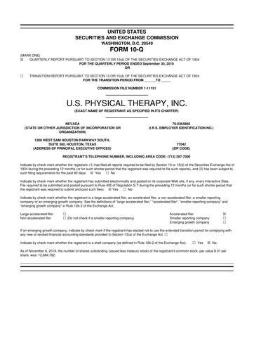 Thumbnail U.S. Physical Therapy, Inc. 10-Q Quarterly Report FY2018 