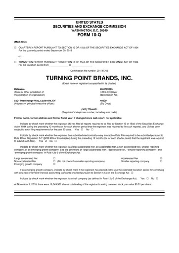 Miniature Turning Point Brands 10-Q Rapport trimestriel 2018 