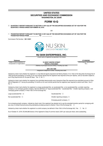 Thumbnail Nu Skin 10-Q Quarterly Report FY2018 