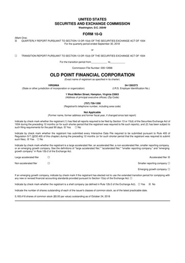 Thumbnail Old Point Financial 10-Q Quarterly Report FY2018 