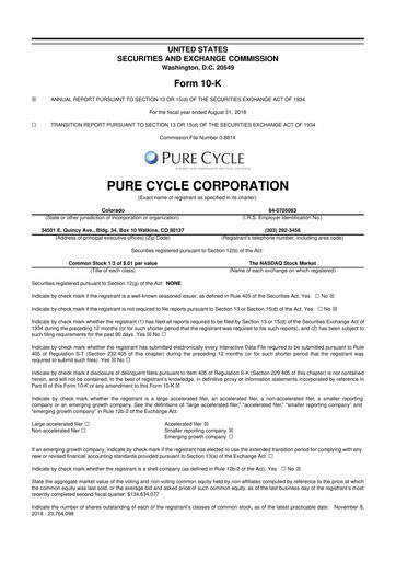 Thumbnail Pure Cycle (water) 10-K Annual Report 2018