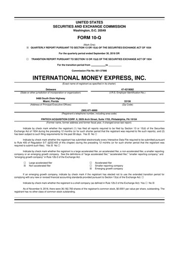 Thumbnail International Money Express 10-Q Quarterly Report FY2018 
