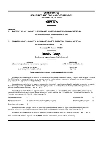 Thumbnail Bank7 10-Q Quarterly Report FY2018 
