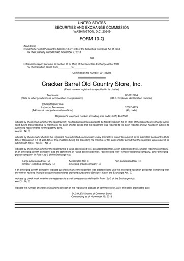 Miniature Cracker Barrel 10-Q Rapport trimestriel 2019 