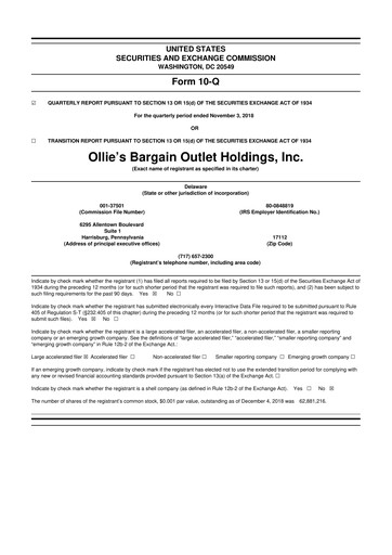 Thumbnail Ollie's Bargain Outlet
 10-Q Quarterly Report FY2018 