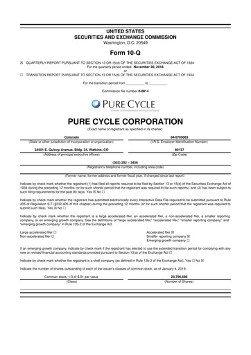 Vorschaubild Pure Cycle (water) 10-Q Quartalsbericht 2019 