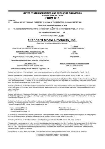 Thumbnail Standard Motor Products 10-K Annual Report 2018