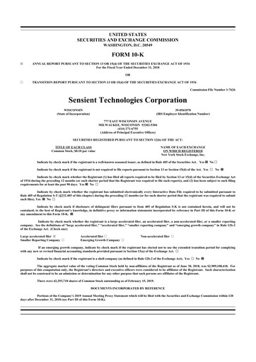 Thumbnail Sensient Technologies
 10-K Annual Report 2018