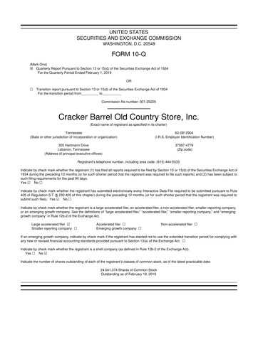 Miniature Cracker Barrel 10-Q Rapport trimestriel 2019 