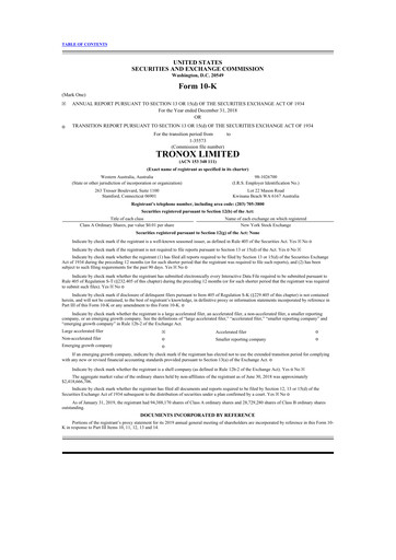 Miniature Tronox 10-K Rapport annuel 2018