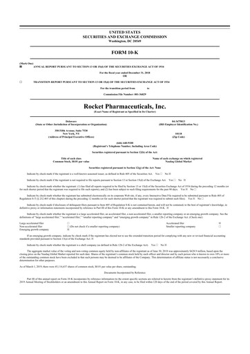 Thumbnail Rocket Pharmaceuticals
 10-K Annual Report 2018