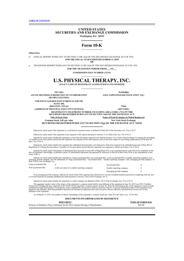 Miniature U.S. Physical Therapy, Inc. 10-K Rapport annuel 2018