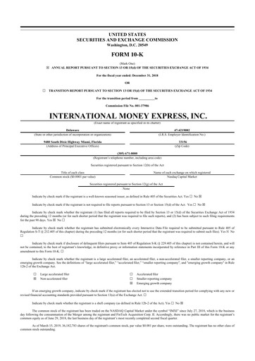 Thumbnail International Money Express 10-K Annual Report 2018