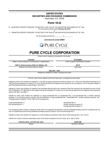Vorschaubild Pure Cycle (water) 10-Q Quartalsbericht 2019 