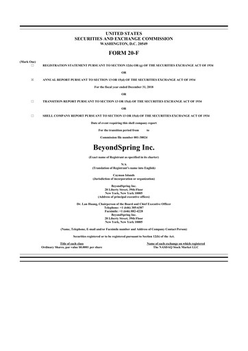 Thumbnail BeyondSpring 20-F Annual Report 2018