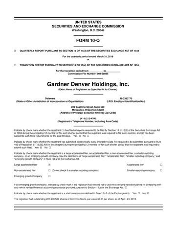 Thumbnail Ingersoll Rand 10-Q Quarterly Report FY2019 