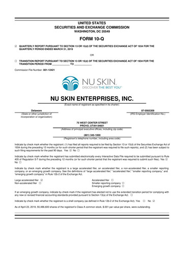 Thumbnail Nu Skin 10-Q Quarterly Report FY2019 