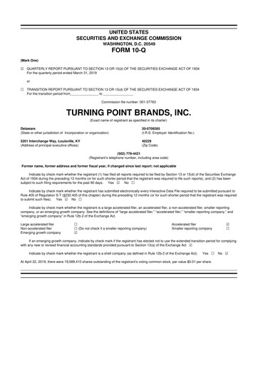 Miniature Turning Point Brands 10-Q Rapport trimestriel 2019 