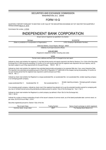 Thumbnail Independent Bank Corporation 10-Q Quarterly Report FY2019 