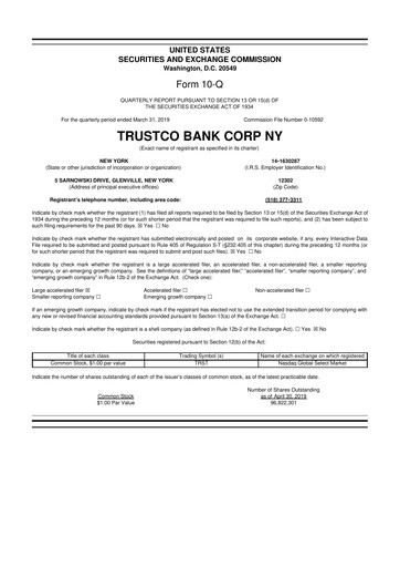 Thumbnail Trustco Bank 10-Q Quarterly Report FY2019 