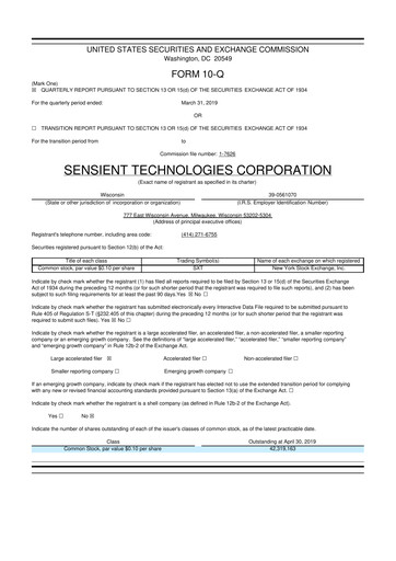 Thumbnail Sensient Technologies
 10-Q Quarterly Report FY2019 