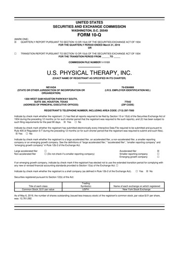 Thumbnail U.S. Physical Therapy, Inc. 10-Q Quarterly Report FY2019 