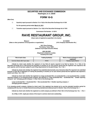 Thumbnail Rave Restaurant Group 10-Q Quarterly Report FY2019 