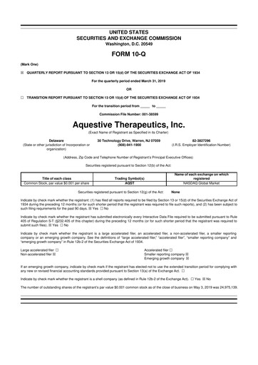 Thumbnail Aquestive Therapeutics
 10-Q Quarterly Report FY2019 