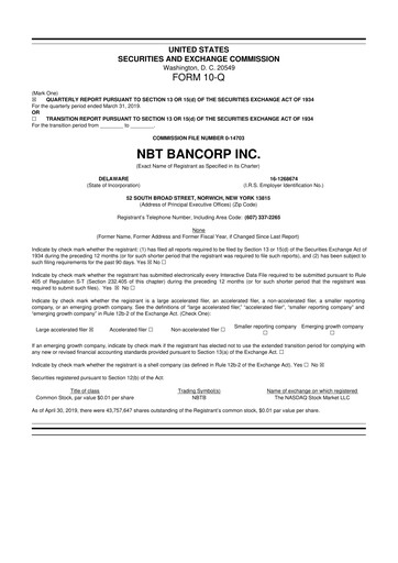 Thumbnail NBT Bancorp 10-Q Quarterly Report FY2019 