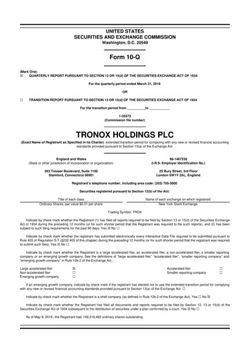Thumbnail Tronox 10-Q Quarterly Report FY2019 