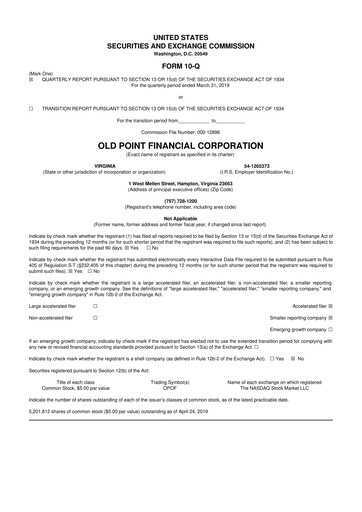 Thumbnail Old Point Financial 10-Q Quarterly Report FY2019 