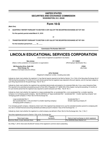 Thumbnail Lincoln Educational Services 10-Q Quarterly Report FY2019 