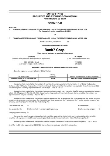 Thumbnail Bank7 10-Q Quarterly Report FY2019 