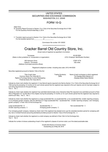 Miniature Cracker Barrel 10-Q Rapport trimestriel 2019 