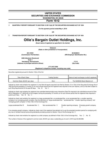 Thumbnail Ollie's Bargain Outlet
 10-Q Quarterly Report FY2019 
