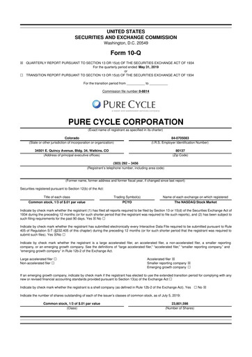 Vorschaubild Pure Cycle (water) 10-Q Quartalsbericht 2019 