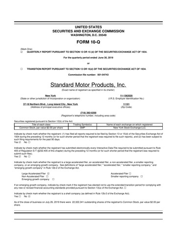 Thumbnail Standard Motor Products 10-Q Quarterly Report FY2019 