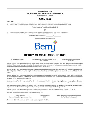 Vorschaubild Berry Global
 10-Q Quartalsbericht 2019 