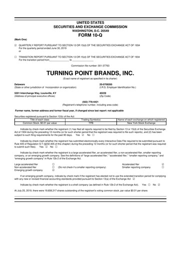 Miniature Turning Point Brands 10-Q Rapport trimestriel 2019 