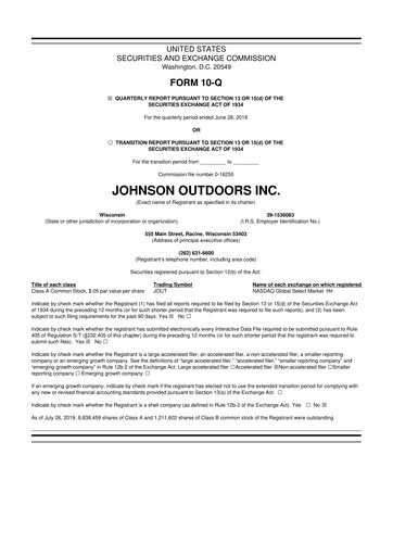 Thumbnail Johnson Outdoors
 10-Q Quarterly Report FY2019 