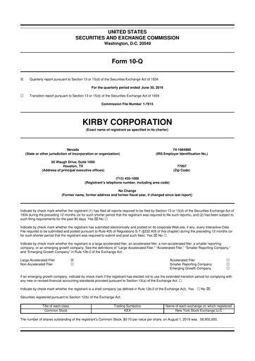 Thumbnail Kirby Corporation
 10-Q Quarterly Report FY2019 