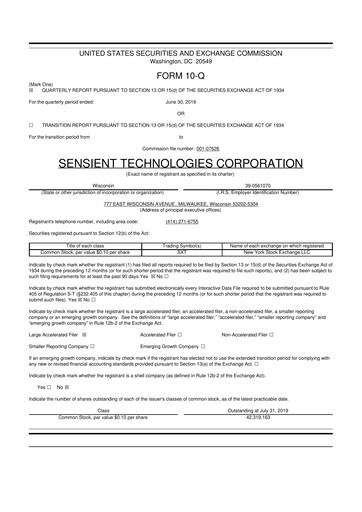 Thumbnail Sensient Technologies
 10-Q Quarterly Report FY2019 