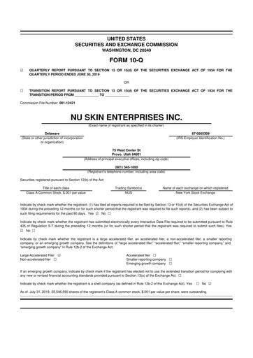 Thumbnail Nu Skin 10-Q Quarterly Report FY2019 