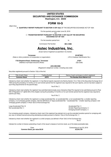 Thumbnail Astec Industries
 10-Q Quarterly Report FY2019 