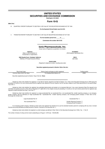 Vorschaubild Ionis Pharmaceuticals
 10-Q Quartalsbericht 2019 