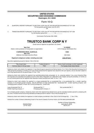 Thumbnail Trustco Bank 10-Q Quarterly Report FY2019 
