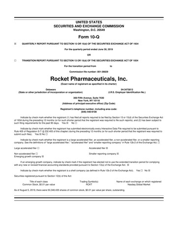 Thumbnail Rocket Pharmaceuticals
 10-Q Quarterly Report FY2019 