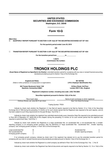Thumbnail Tronox 10-Q Quarterly Report FY2019 