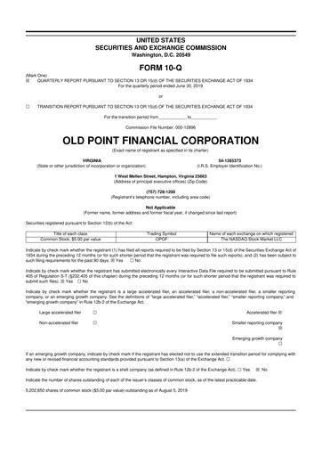 Thumbnail Old Point Financial 10-Q Quarterly Report FY2019 