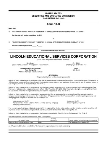 Thumbnail Lincoln Educational Services 10-Q Quarterly Report FY2019 